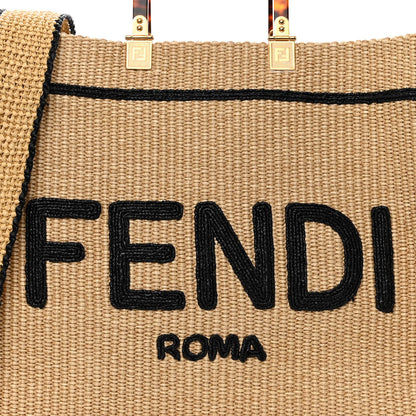 Fendi Straw Vitello King Plexiglass Woven Medium Fendi Sunshine Shopper Tote Natural Black 8 of 13