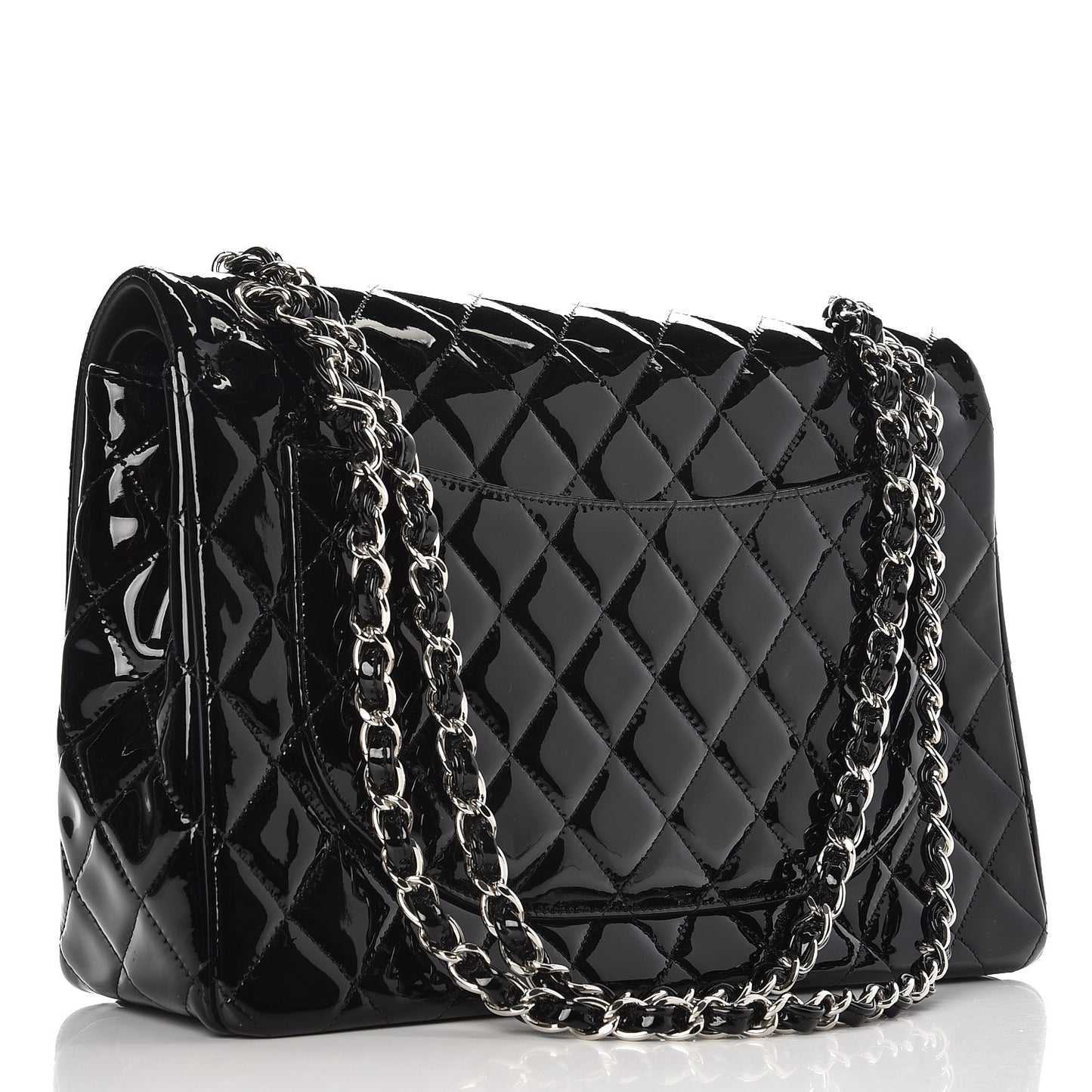 Patent Quilted Maxi Double Flap Black