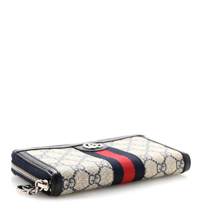 Gucci GG Supreme Monogram Textured Dollar Calfskin Web Ophidia Zip Around Wallet Beige Blue 4 of 11