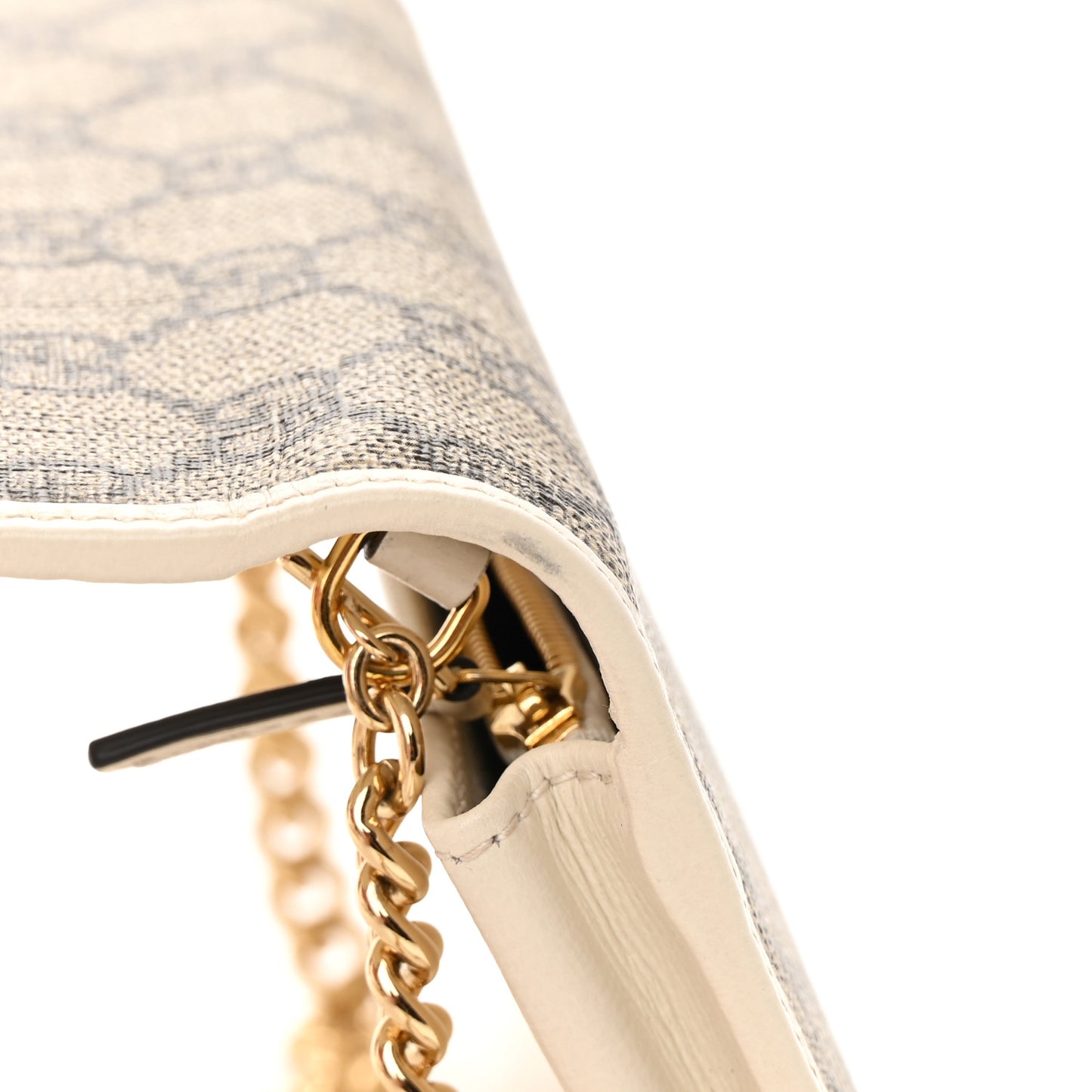 GG Supreme Monogram Azalea Calfskin Horsebit 1955 Wallet On Chain Beige Ebony Mystic White