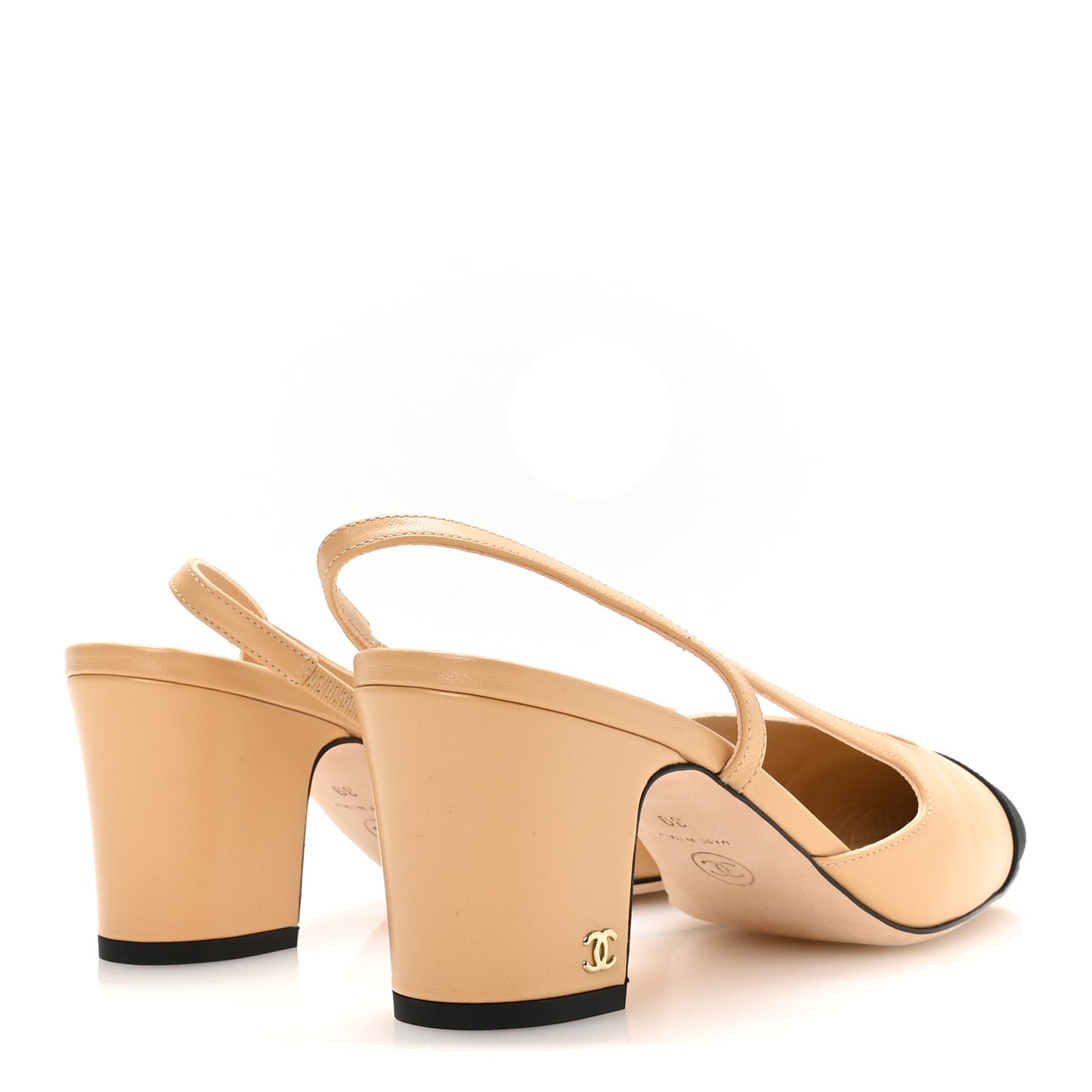 Goatskin Grosgrain Cap Toe CC Slingback Pumps 39 Beige Black