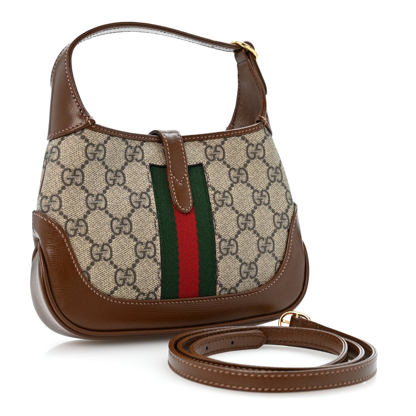 GG Supreme Monogram Azalea Calfskin Web Mini Jackie 1961 Hobo Beige Ebony Brown Sugar