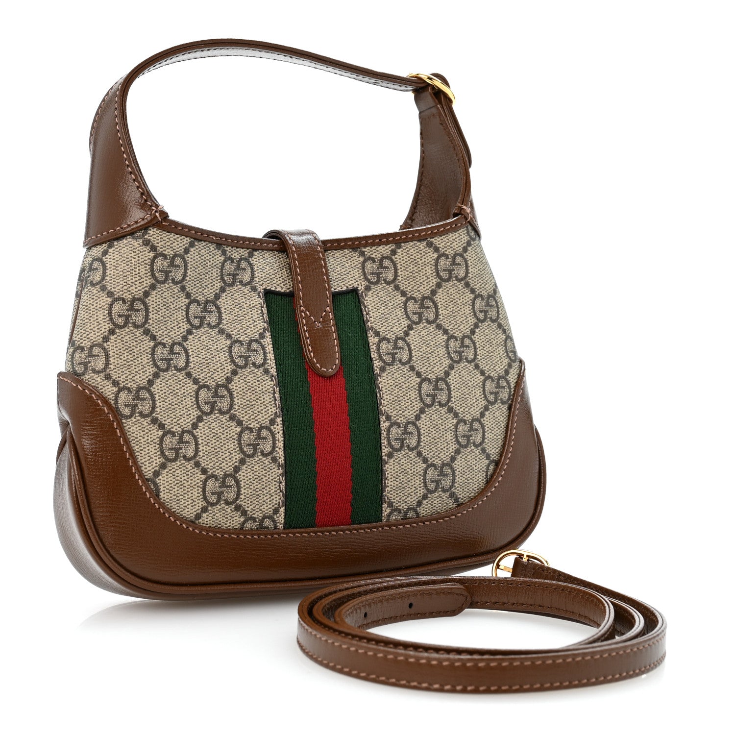 Gucci GG Supreme Monogram Azalea Calfskin Web Mini Jackie 1961 Hobo Beige Ebony Brown Sugar 3 of 11