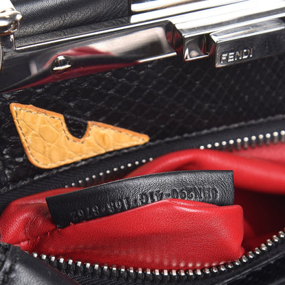 Fendi Vitello Seta Python Crocodile Monster Eyes Medium Peekaboo Iconic Satchel Black Girasole 9 of 10