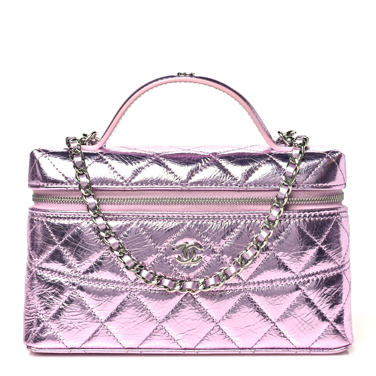 Chanel Metallic Calfskin Quilted Slim Vanity With Chain Pink 1 of 11