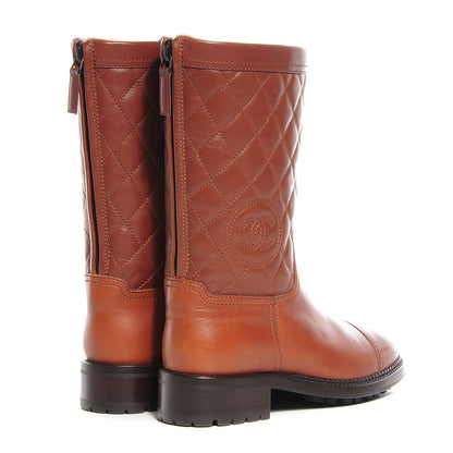 Chanel Leather Quilted Shearling Boots 36 Light Brown 4 of 6