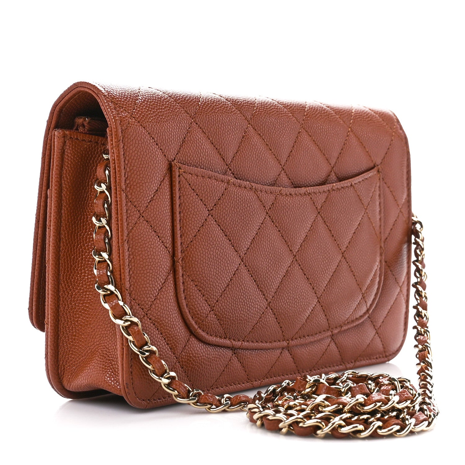 Chanel Shiny Caviar Quilted Strass Wallet On Chain WOC Light Brown 3 of 12