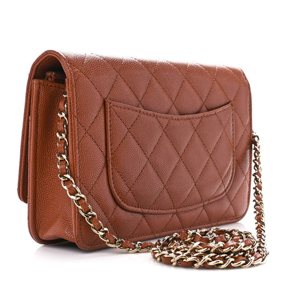 Chanel Shiny Caviar Quilted Strass Wallet On Chain WOC Light Brown 3 of 12