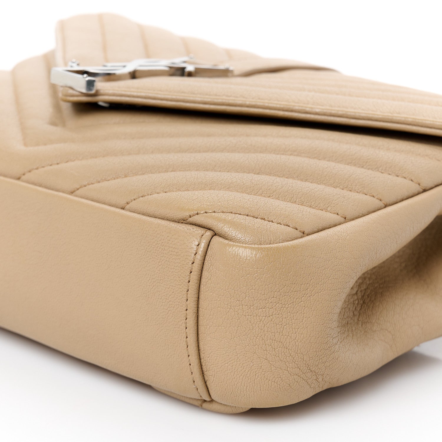 Saint Laurent Sheepskin Matelasse Chevron Monogram Medium College Bag Dark Beige 12 of 12
