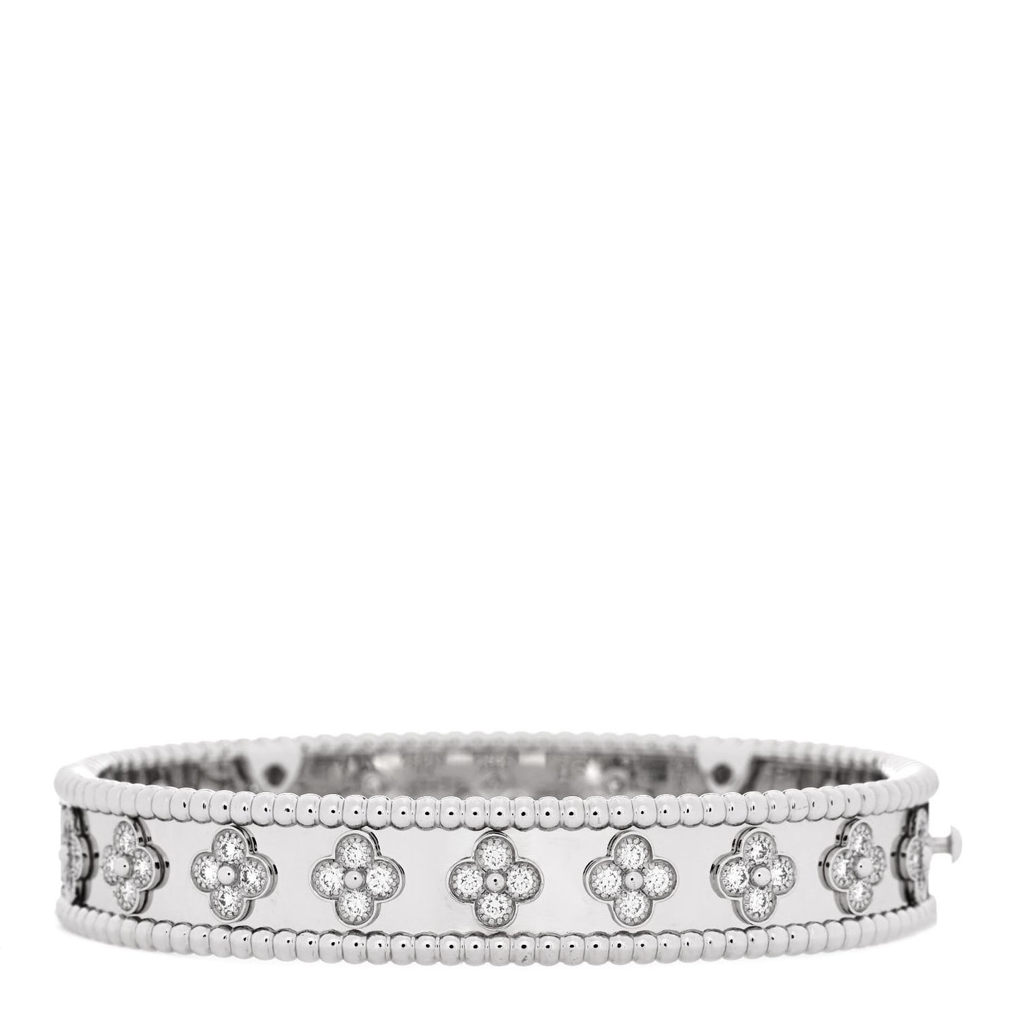 18K White Gold Diamond Perlee Clovers Bangle Bracelet S