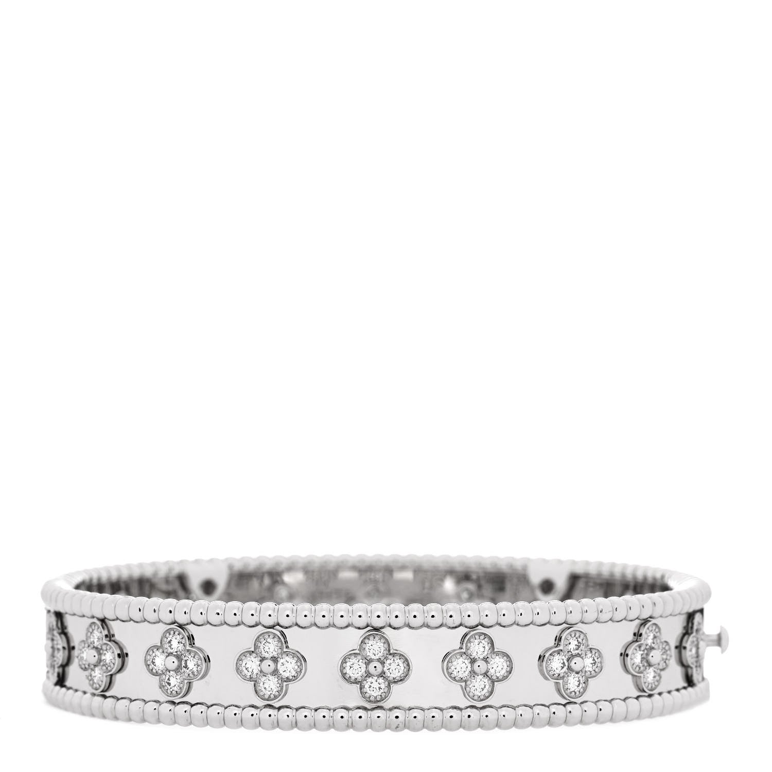 Van Cleef & Arpels 18K White Gold Diamond Perlee Clovers Bangle Bracelet S 2 of 4