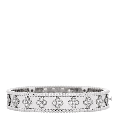 Van Cleef & Arpels 18K White Gold Diamond Perlee Clovers Bangle Bracelet S 2 of 4