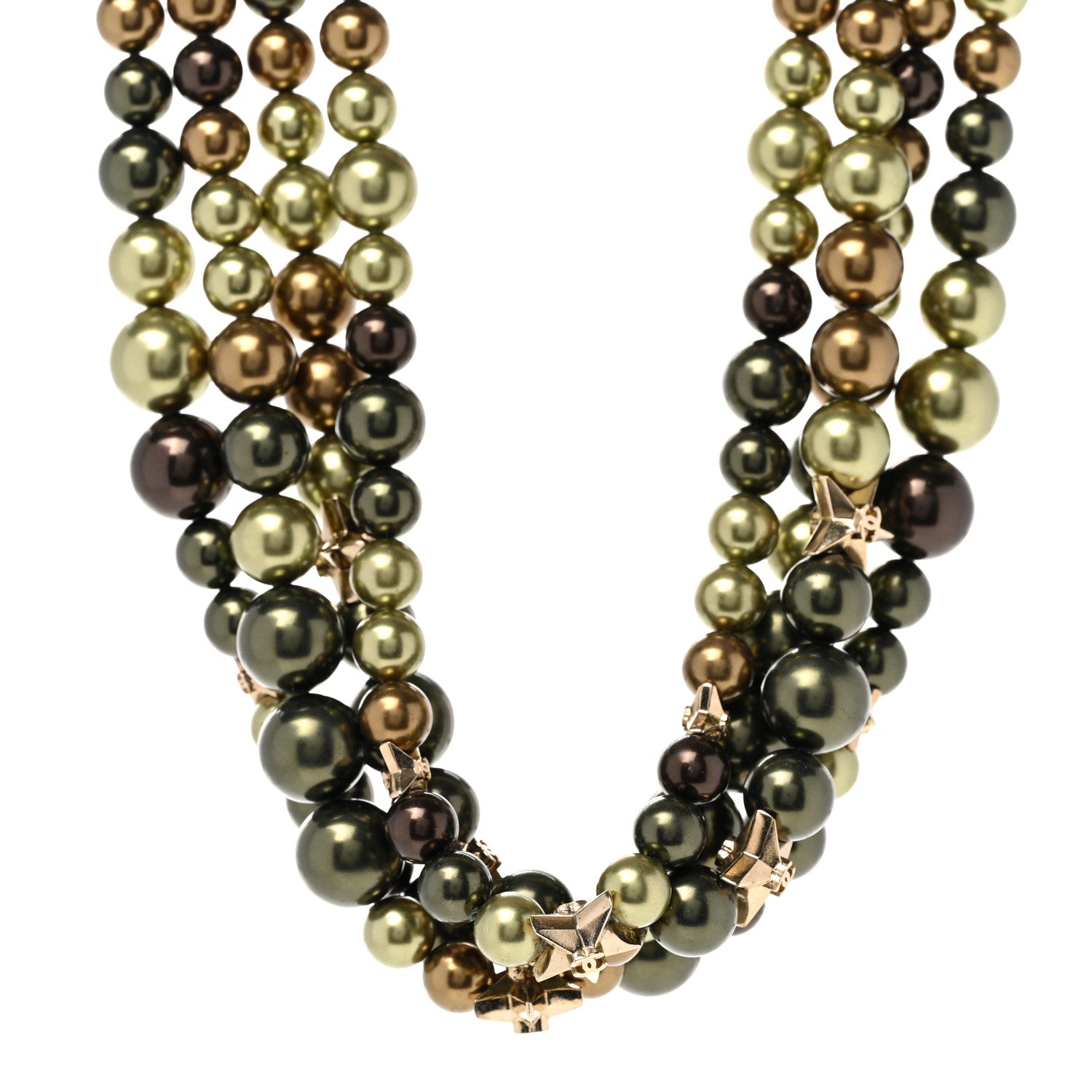 Chanel Metal Textured Bead CC Star Choker Necklace Gold Multicolor 1 of 6