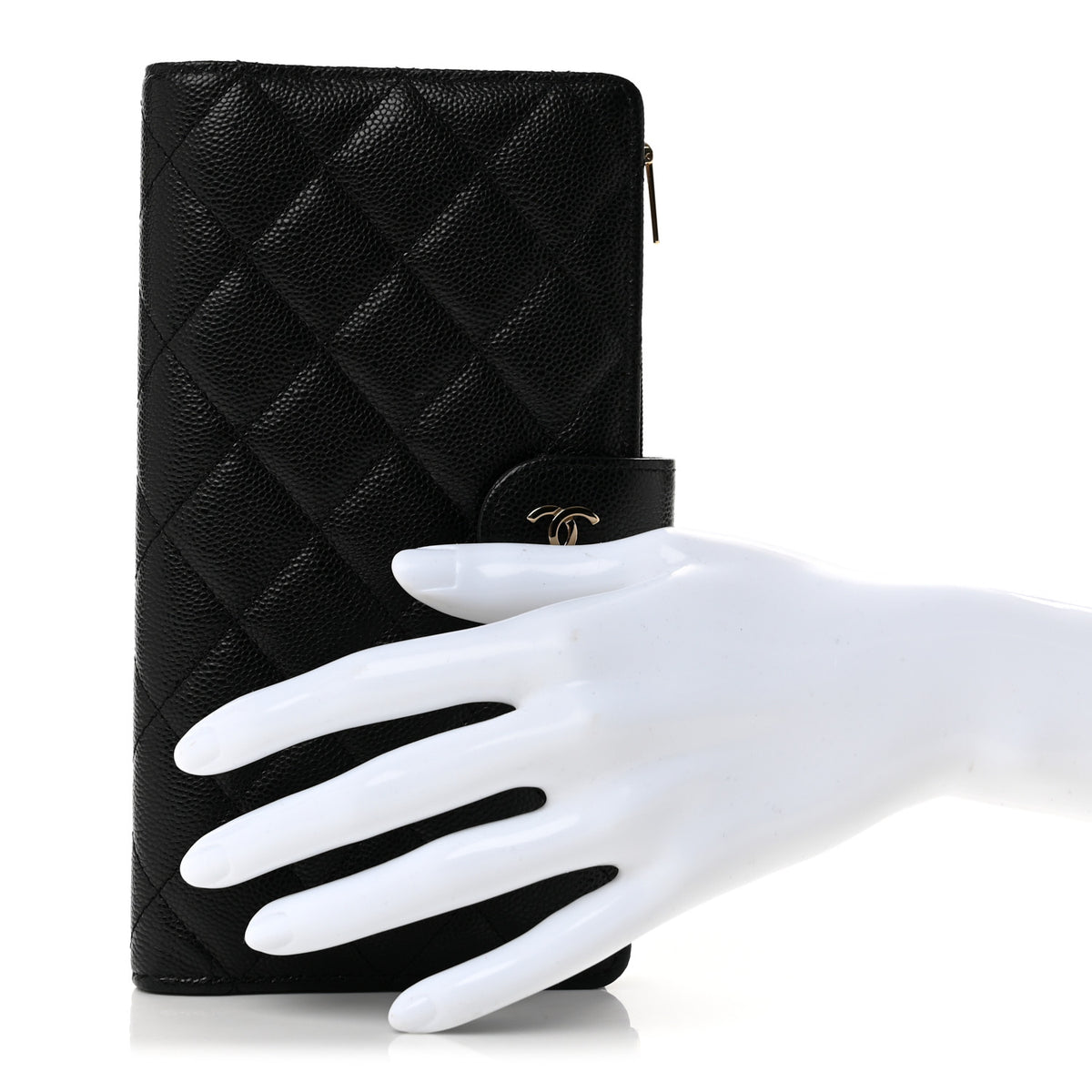 Caviar Quilted Long Zipped Wallet Black
