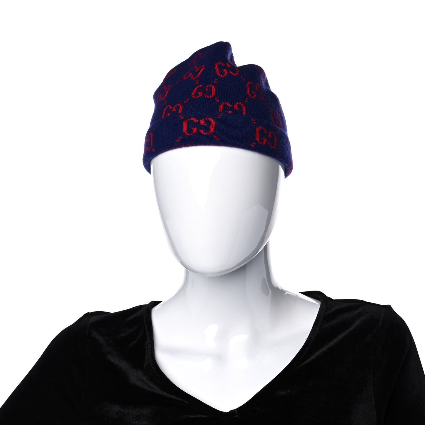 Wool GG Monogram Beanie Hat L Navy Red