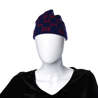 Gucci Wool GG Monogram Beanie Hat L Navy Red 2 of 5