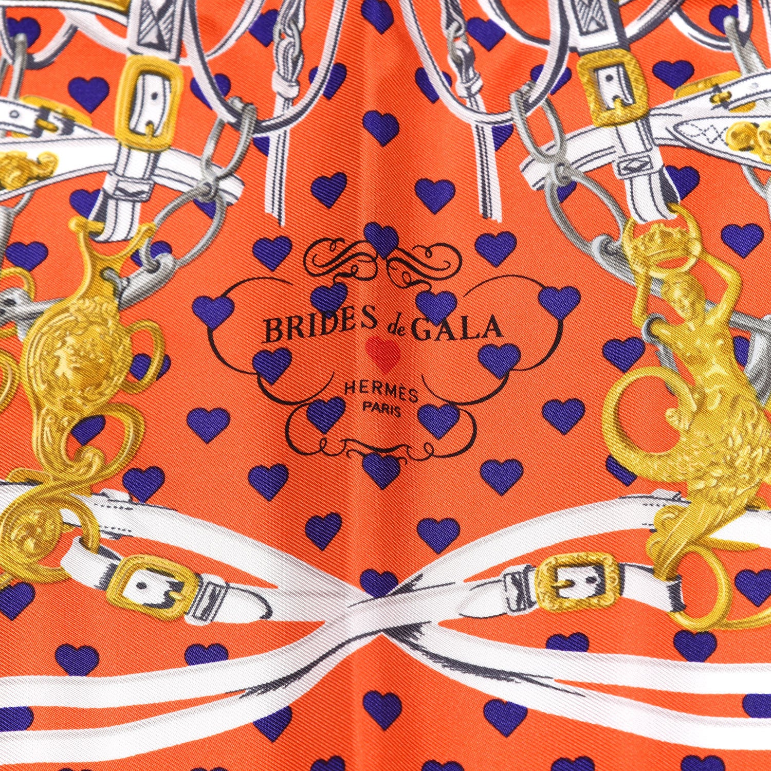 Hermes Silk Brides De Gala Love Scarf 90 Orange Marine White 4 of 4