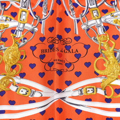 Hermes Silk Brides De Gala Love Scarf 90 Orange Marine White 4 of 4