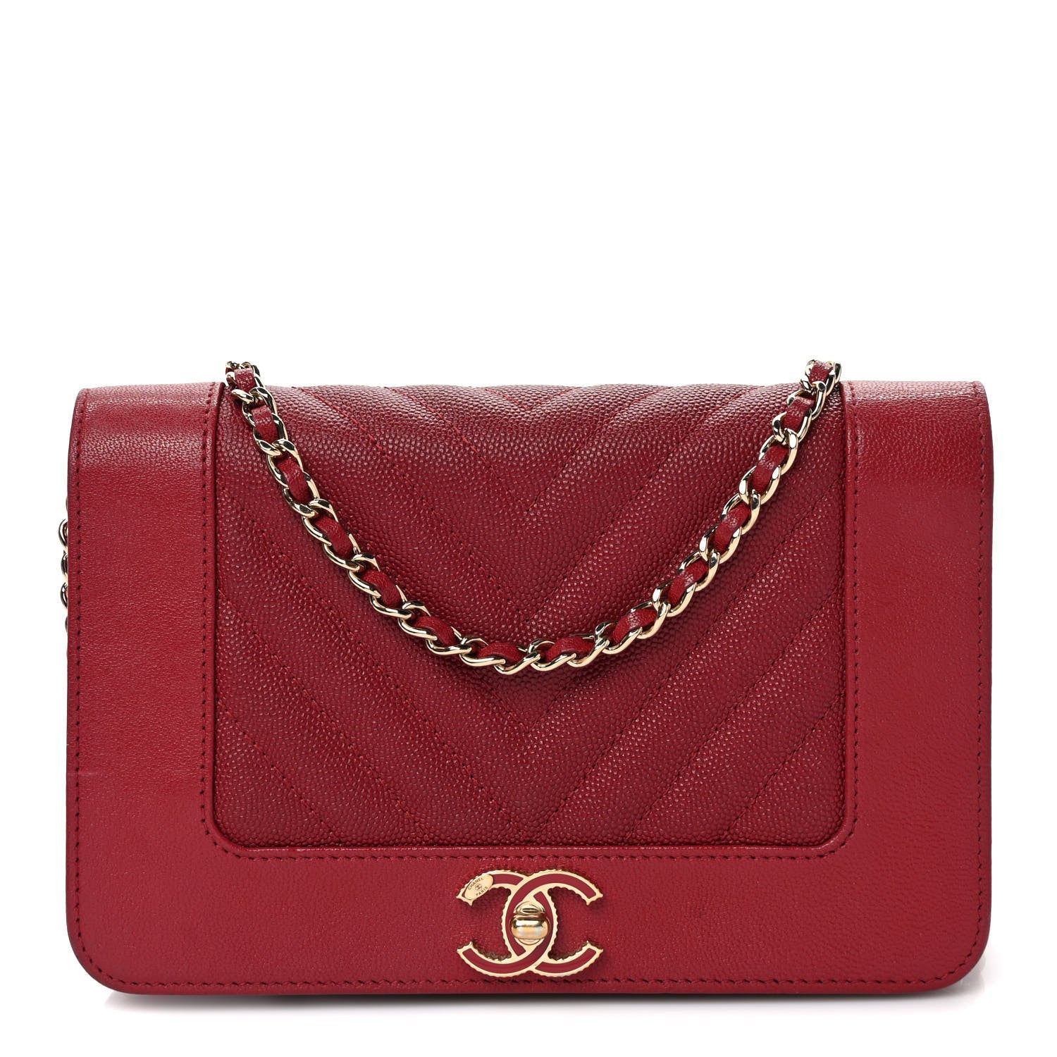 Chanel Sheepskin Caviar Chevron Quilted Vintage Mademoiselle Wallet On Chain WOC Red 1 of 9