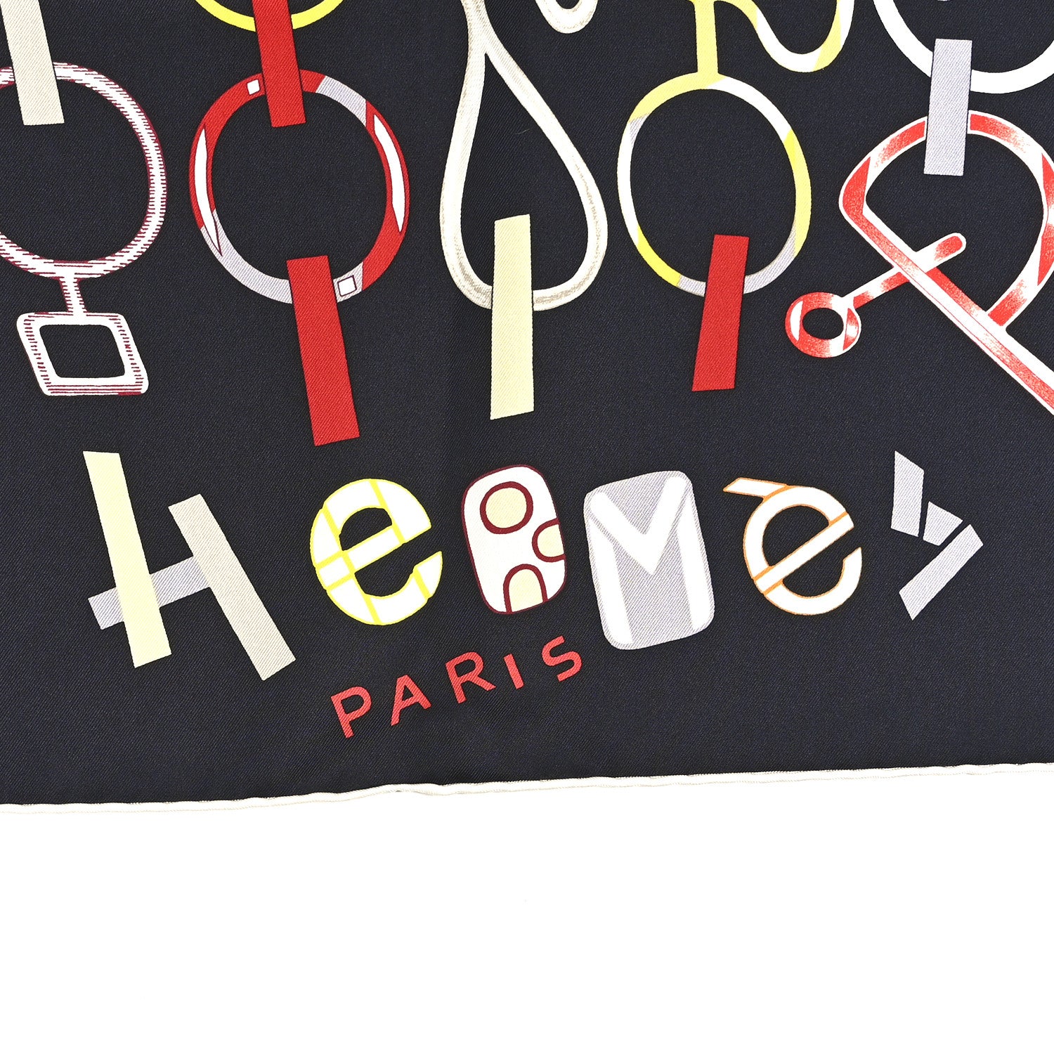 Hermes Silk Do Re Boucles Scarf 90 Black Rouge Jaune 6 of 10