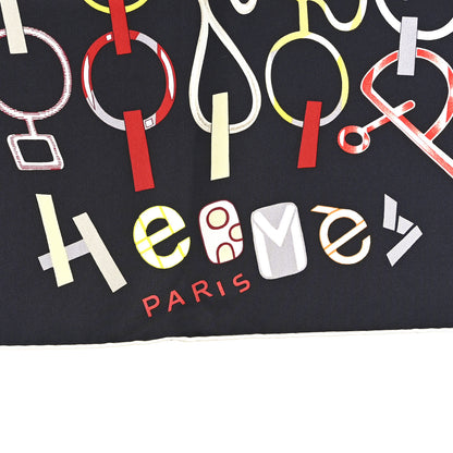 Hermes Silk Do Re Boucles Scarf 90 Black Rouge Jaune 6 of 10