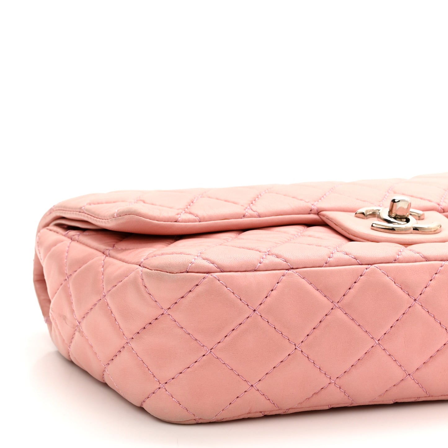 Lambskin Quilted Medium Double Flap Light Pink