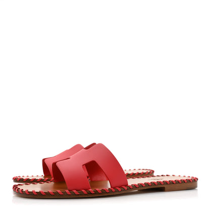 Hermes Box Calfskin Braided Oran Sandals 39 Rouge Grenadine 3 of 9