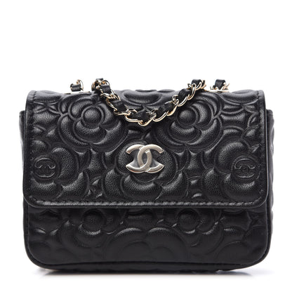 Chanel Lambskin Camellia Embossed Chain Belt Bag Black 1 of 11