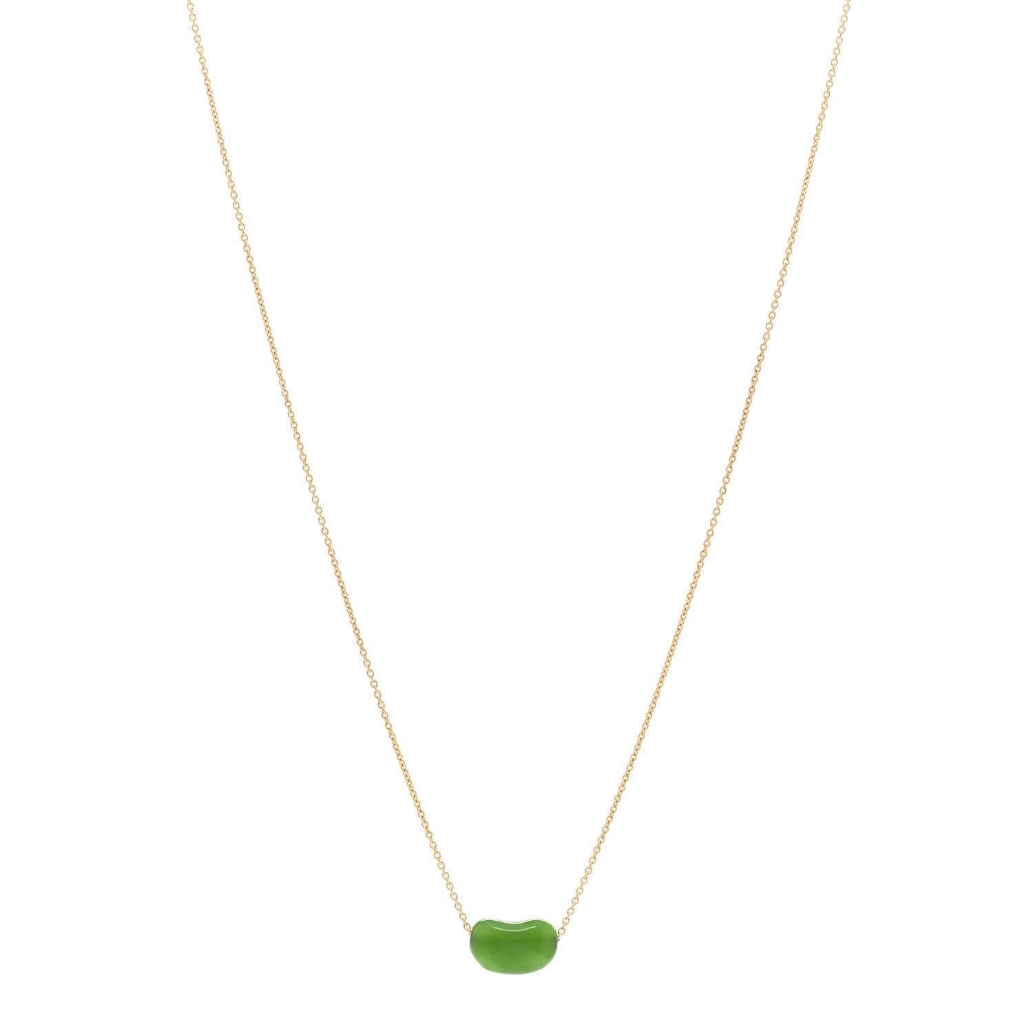 Tiffany 18K Yellow Gold Green Jade 9mm Elsa Peretti Bean Pendant Necklace 1 of 5