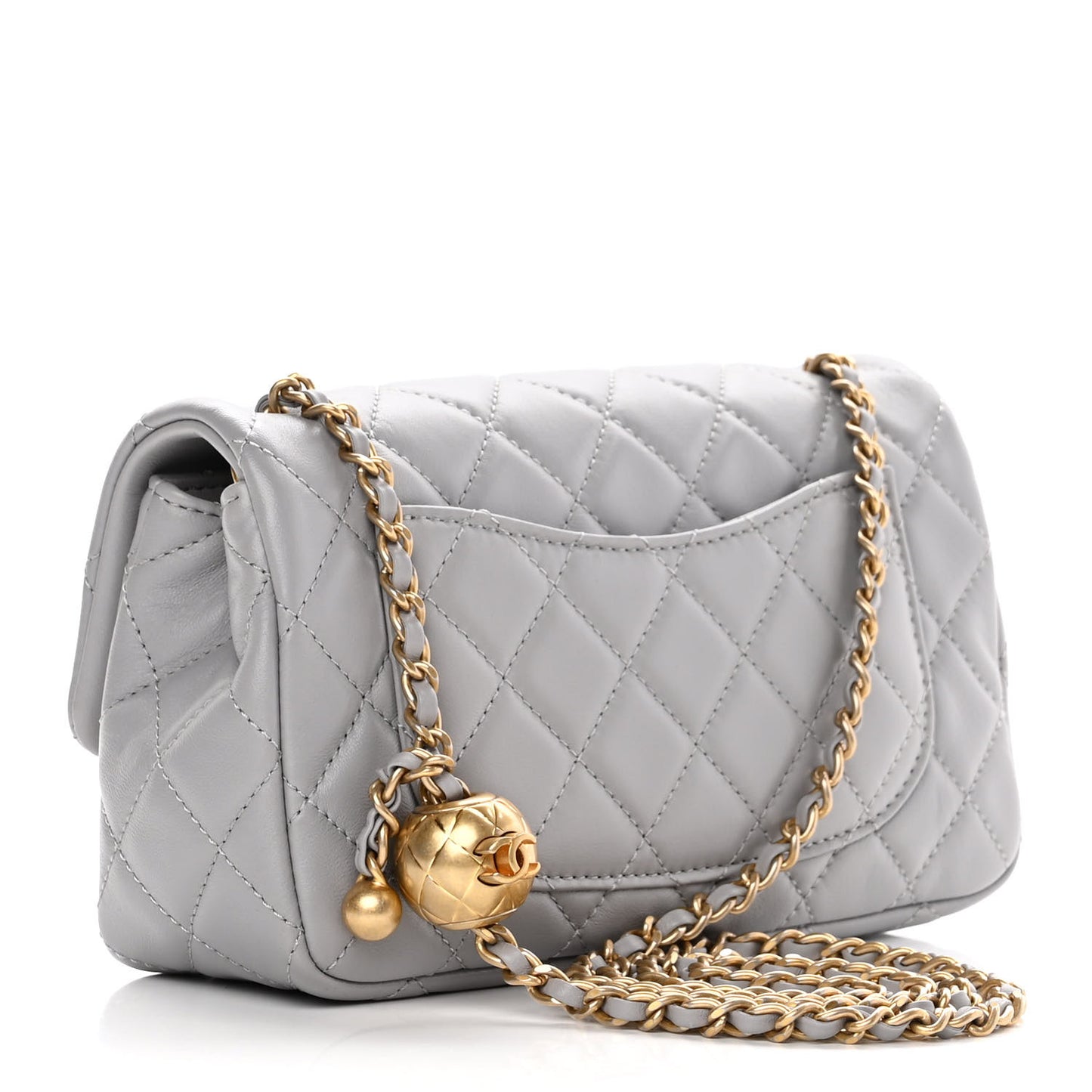 Lambskin Quilted Mini Rectangular Pearl Crush Flap Grey