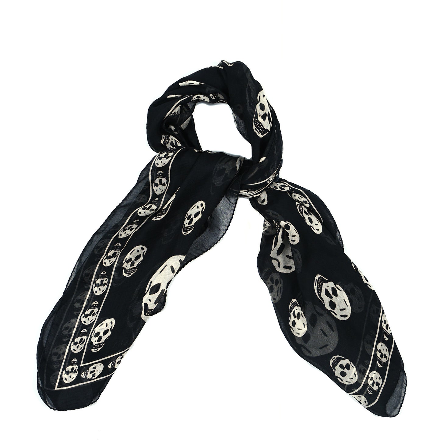Silk Chiffon Skull Scarf Black Ivory