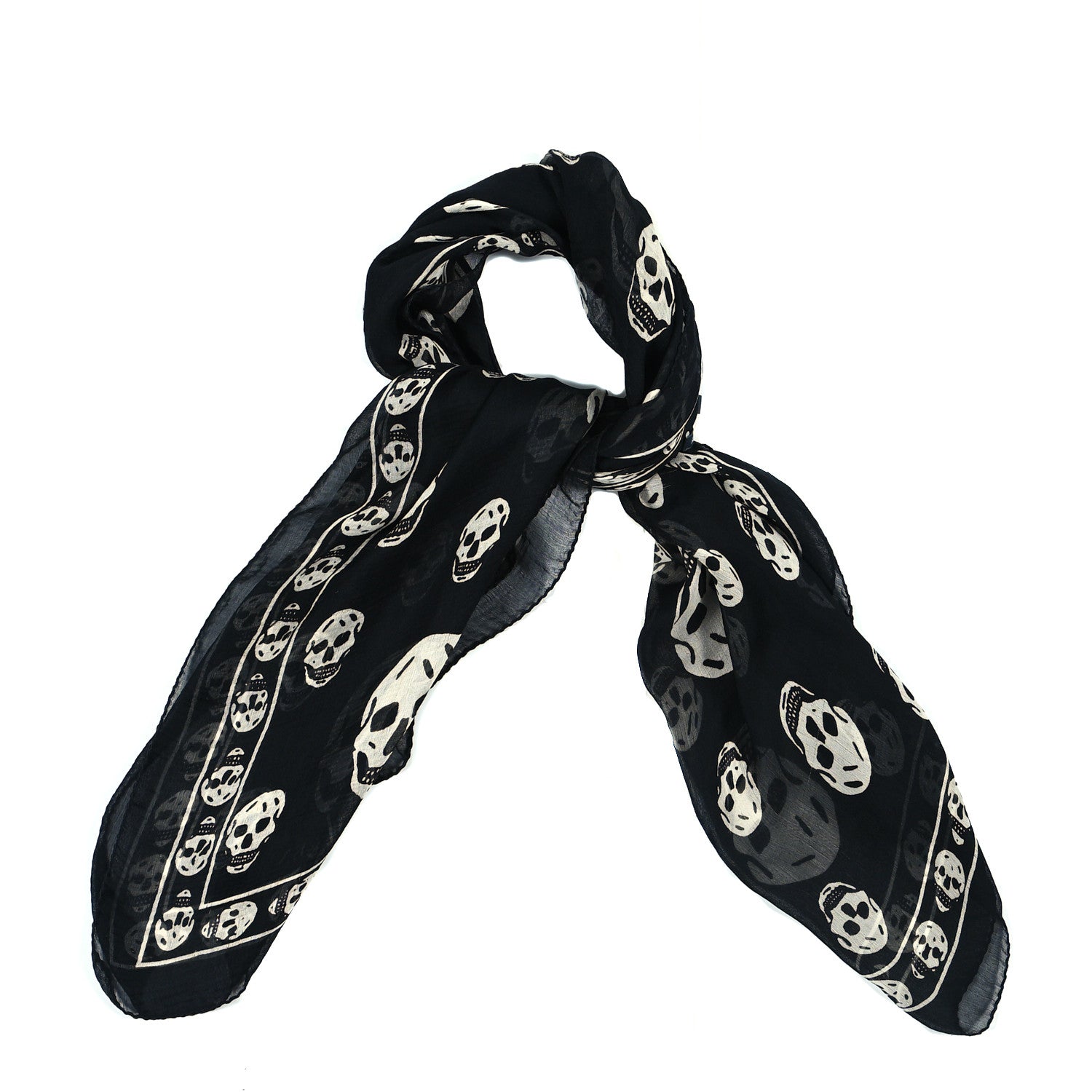 Alexander McQueen Silk Chiffon Skull Scarf Black Ivory 1 of 4