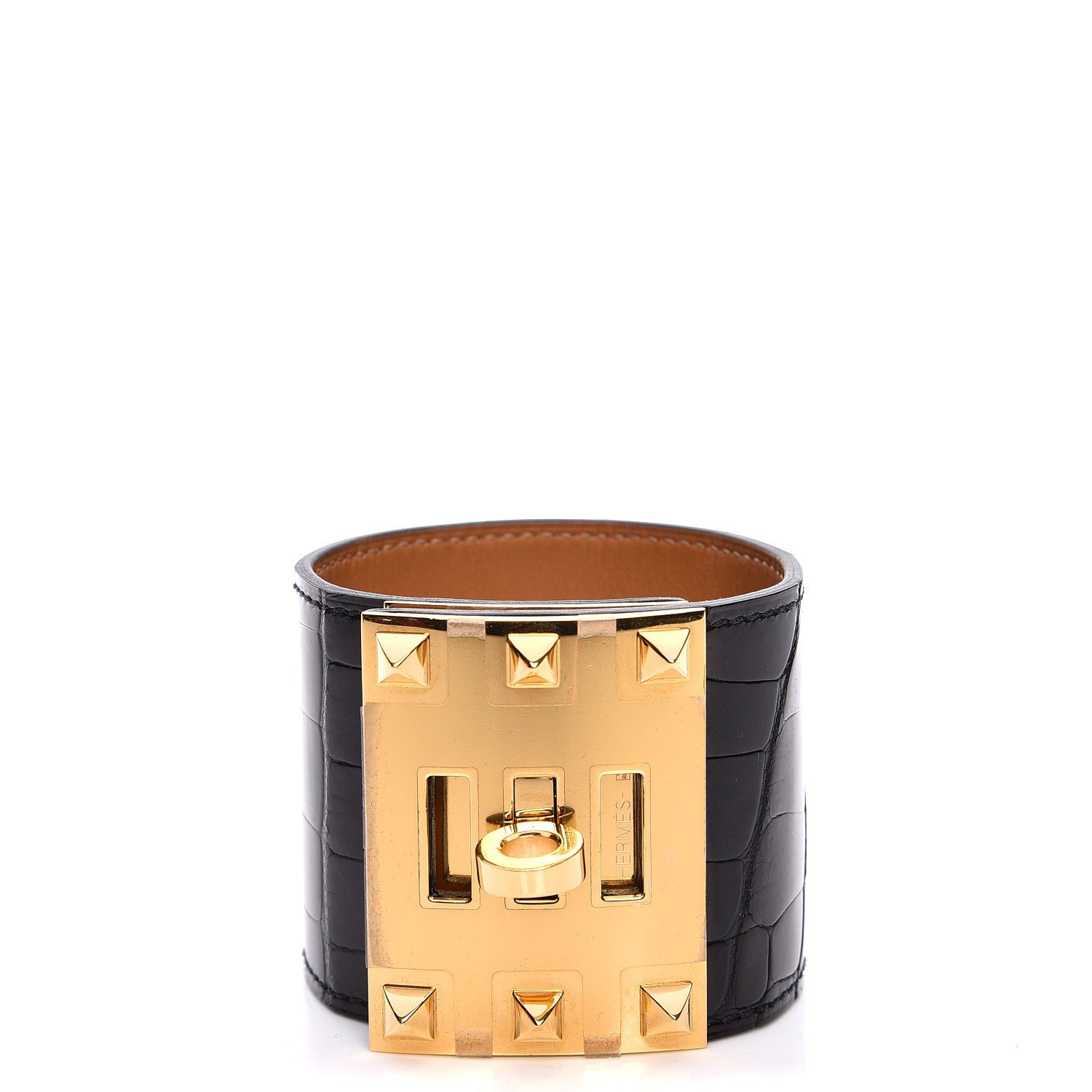 Hermes Shiny Alligator Kelly Dog Extreme Bracelet Black Small 1 of 7