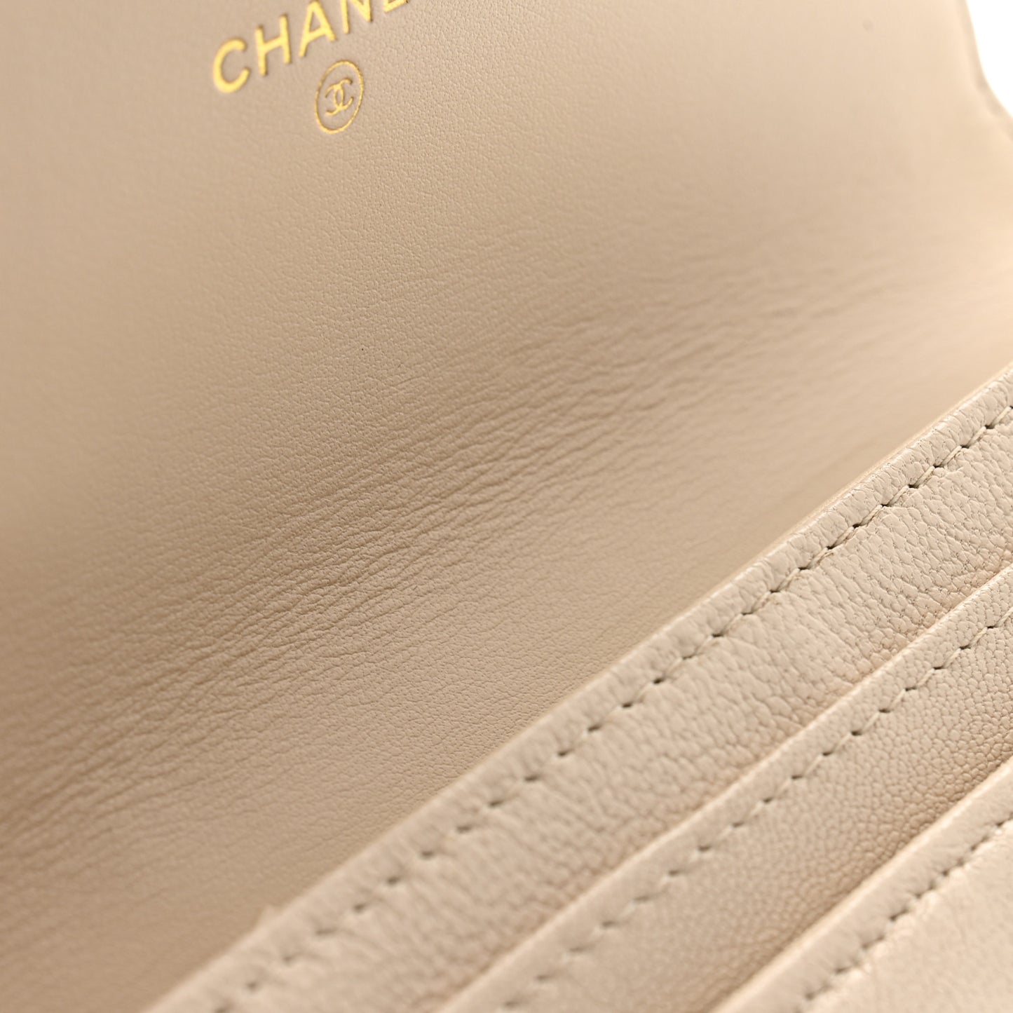 Shiny Goatskin Quilted Chanel 19 Flap Wallet Beige