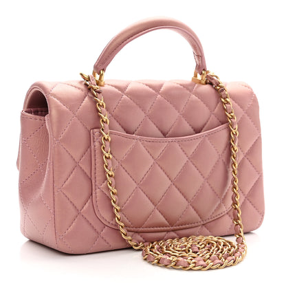 Chanel Iridescent Lambskin Quilted Mini Top Handle Rectangular Flap Pink 3 of 11