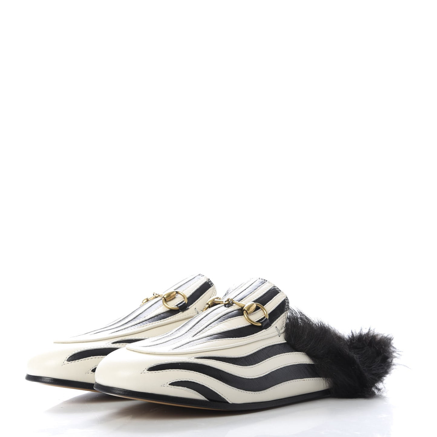 Malaga Kid Fur Zebra Inlay Womens Princetown Slippers 37 Mystic White Black