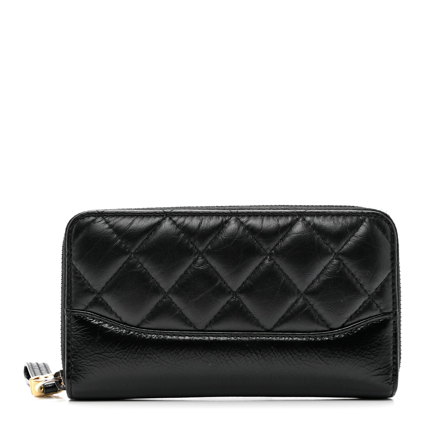 Aged Calfskin Quilted Small Gabrielle Zip Around Wallet Black