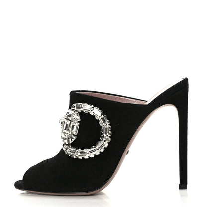 Gucci Suede Crystal Maxine Horsebit High Heel Slides 40 Black 1 of 8
