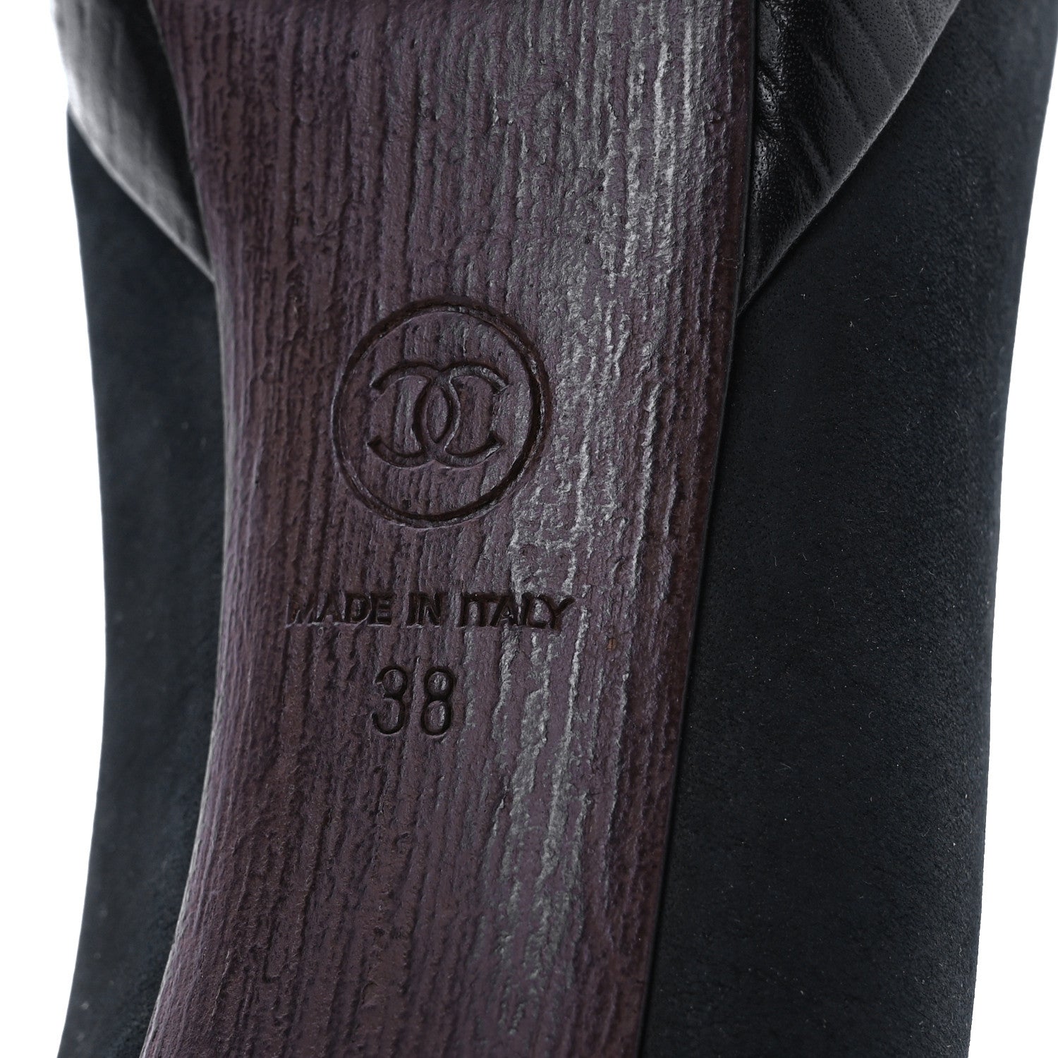 Chanel Wax Suede Wood Pumps 38 Black Brown 8 of 11