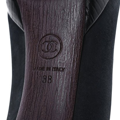 Chanel Wax Suede Wood Pumps 38 Black Brown 8 of 11