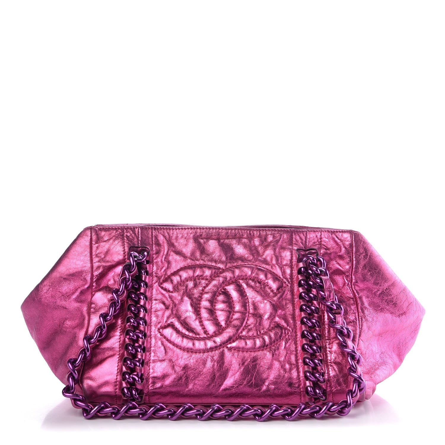 Chanel Metallic Cracked Calfskin Small Modern Chain Tote Fuchsia 1 of 16