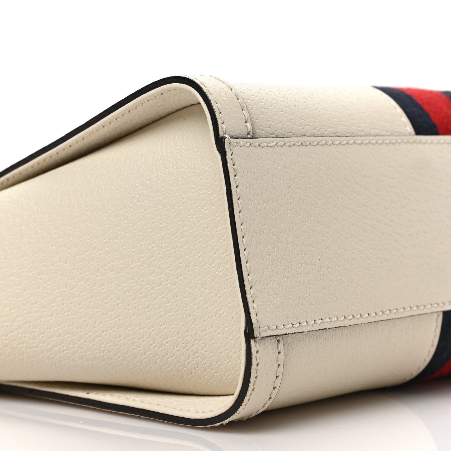 Textured Calfskin Web Small Ophidia Tote Bag Mystic White