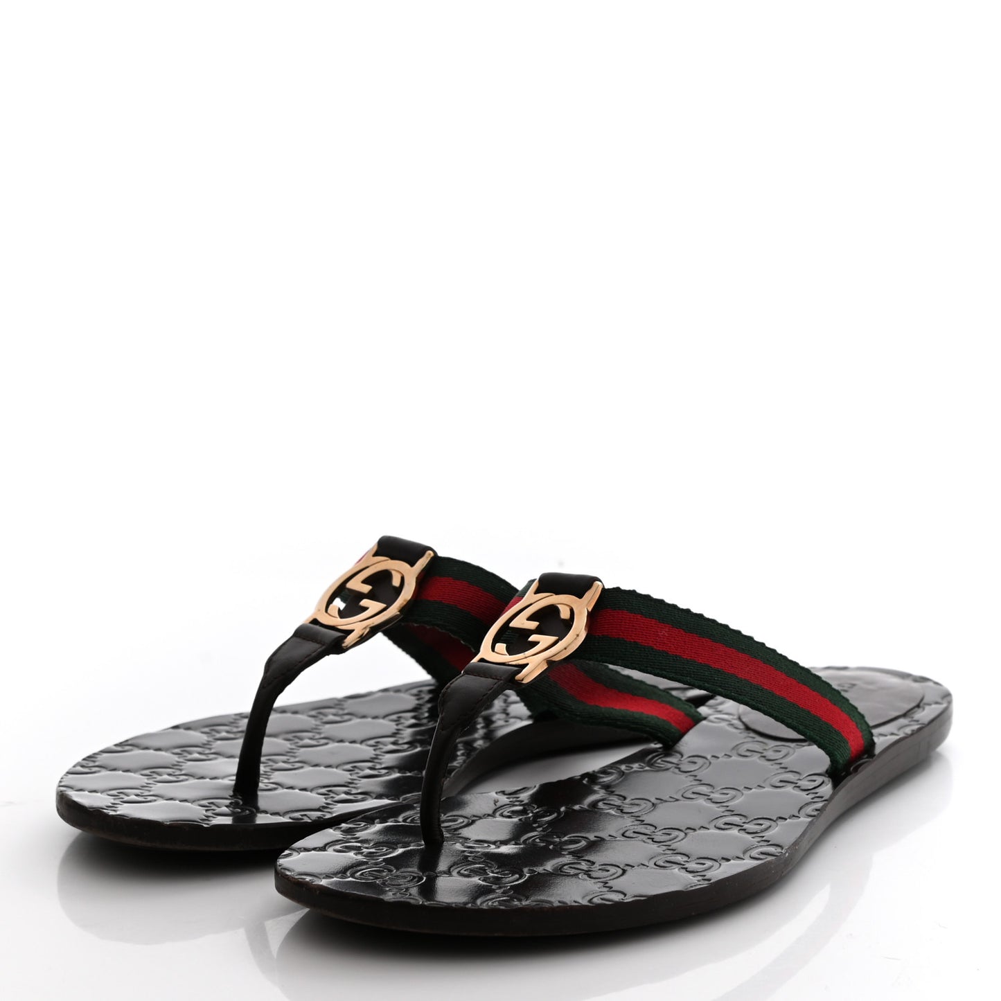 Nylon Guccissima Web Womens Thong Sandals 35 Green Red Black