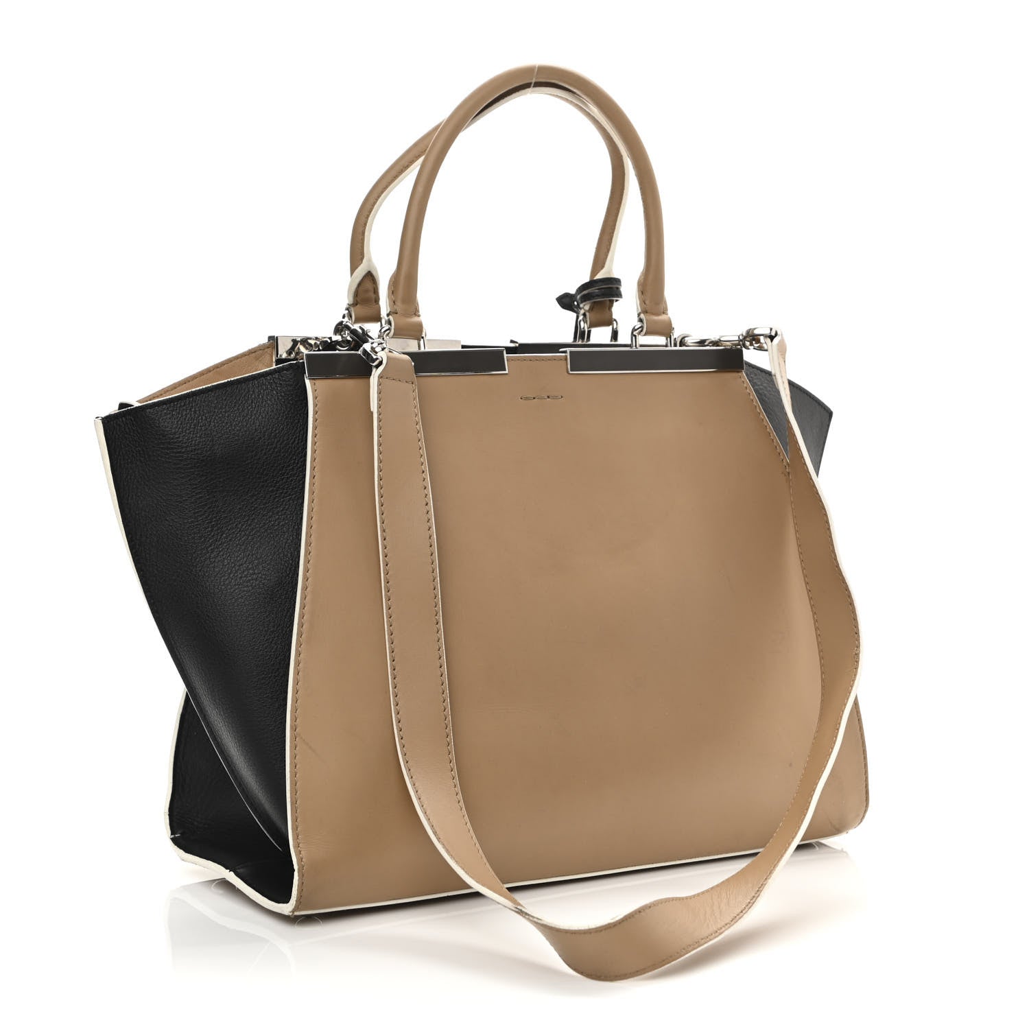 Fendi Vitello Baltico Dolce Petite 3Jours Tote Sand Black 3 of 18