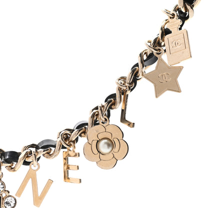 Chanel Glazed Calfskin Crystal Pearl Charm Short Necklace Black Gold 3 of 6