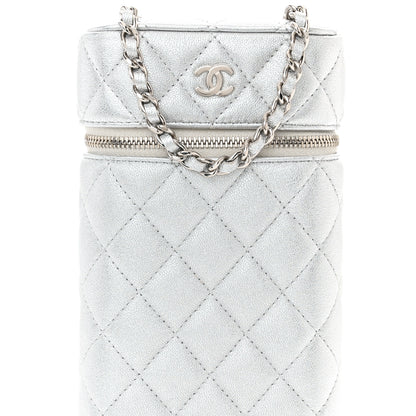 Chanel Metallic Lambskin Quilted Phone Holder With Chain Silver 7 of 12
