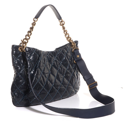 Chanel Crumpled Grained Calfskin Coco Pleats Hobo Dark Blue 3 of 8