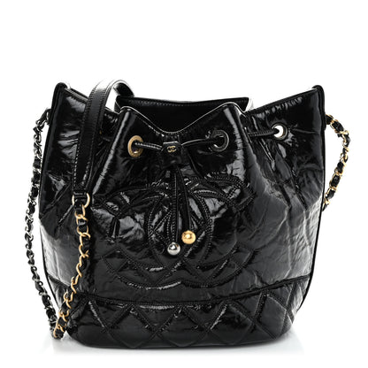 Chanel Shiny Aged Calfskin CC Chain Drawstring Bag Black 1 of 10