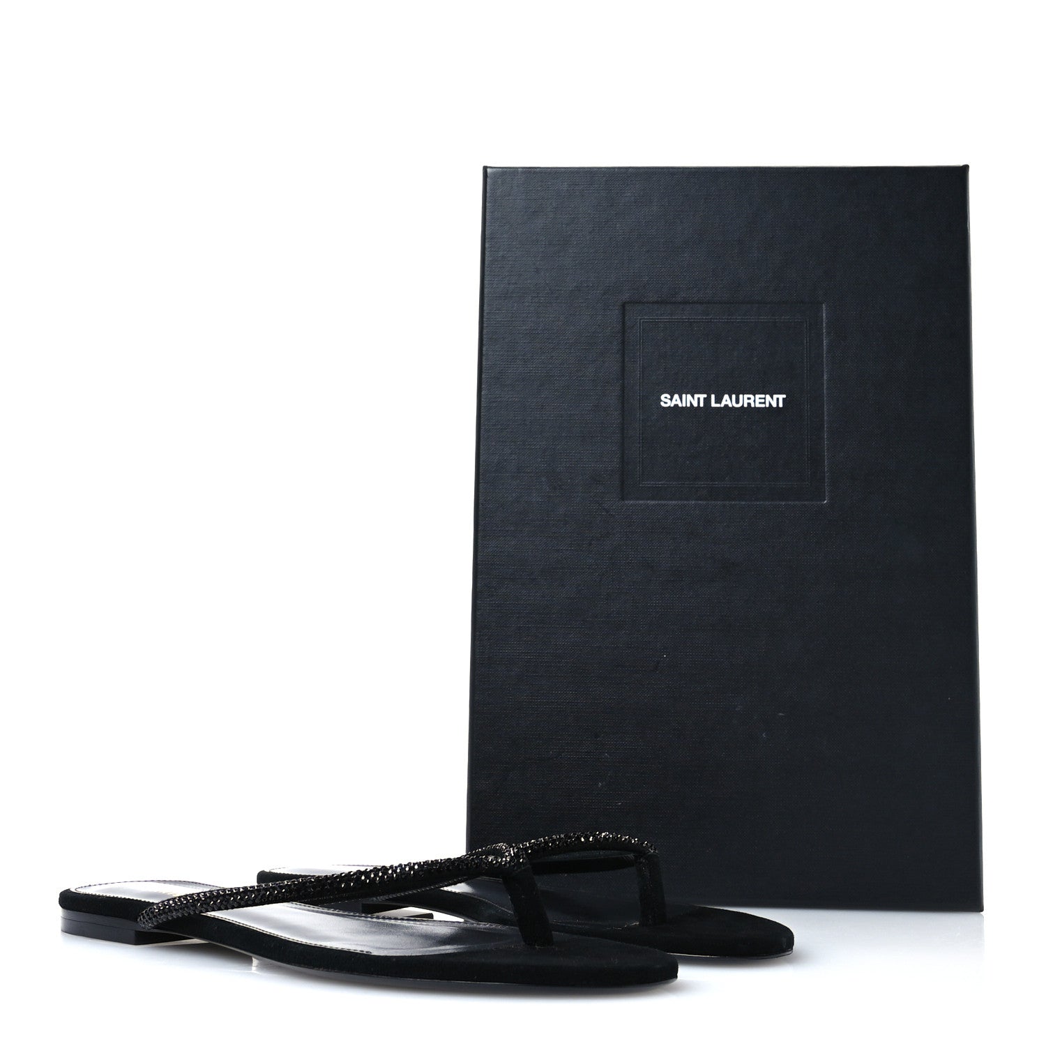 Saint Laurent Kid Suede Strass Crystal Embellished Joni 05 Flat Sandals 37 Black 8 of 8