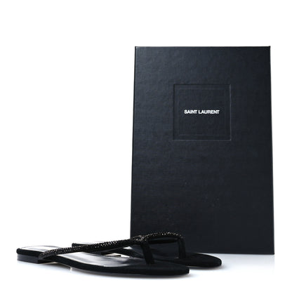 Saint Laurent Kid Suede Strass Crystal Embellished Joni 05 Flat Sandals 37 Black 8 of 8